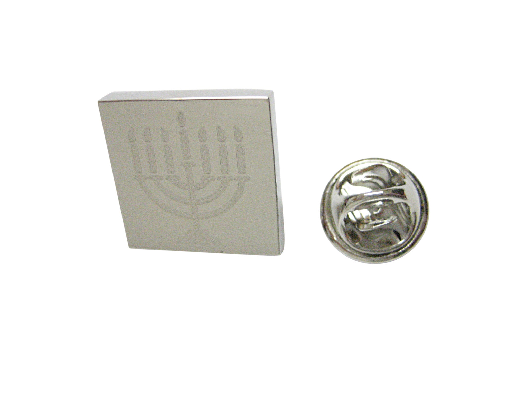Silver Toned Etched Menorah Lapel Pin