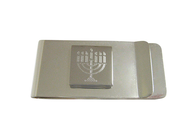 Silver Toned Etched Menorah Money Clip