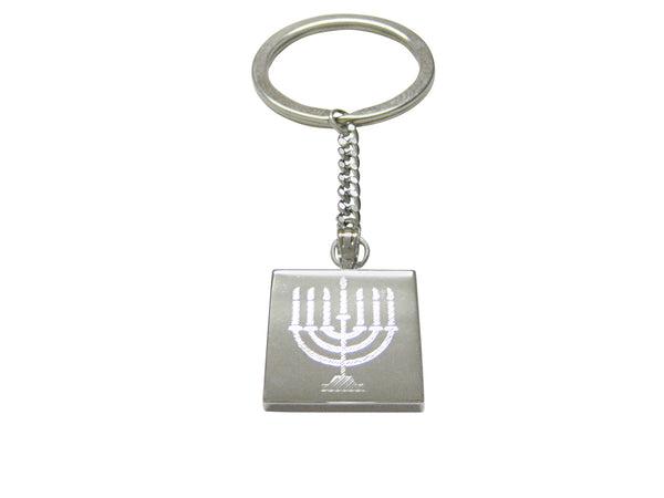 Silver Toned Etched Menorah Pendant Keychain