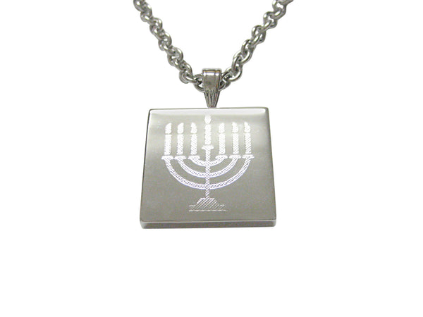 Silver Toned Etched Menorah Pendant Necklace