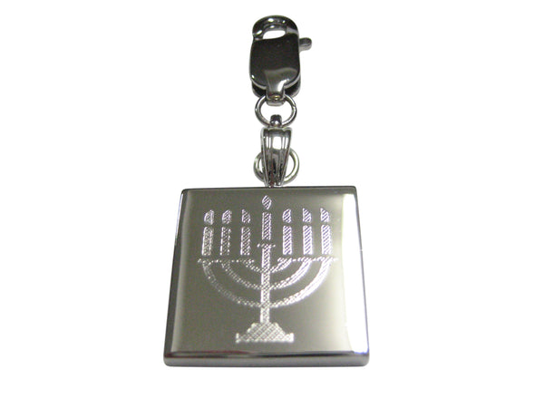 Silver Toned Etched Menorah Pendant Zipper Pull Charm
