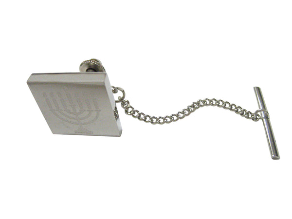 Silver Toned Etched Menorah Tie Tack