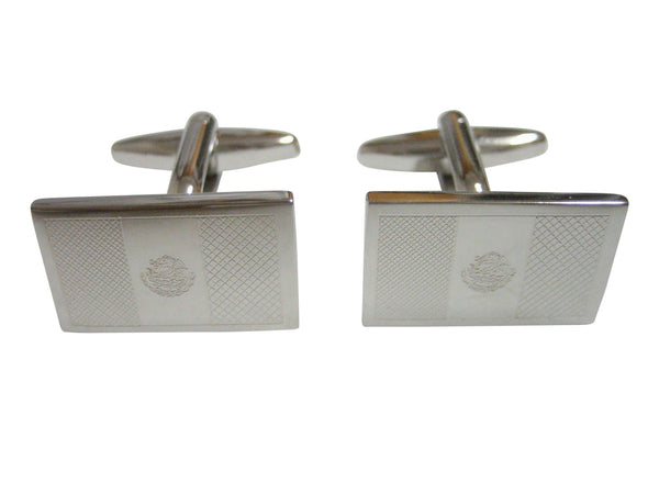 Silver Toned Etched Mexico Flag Cufflinks