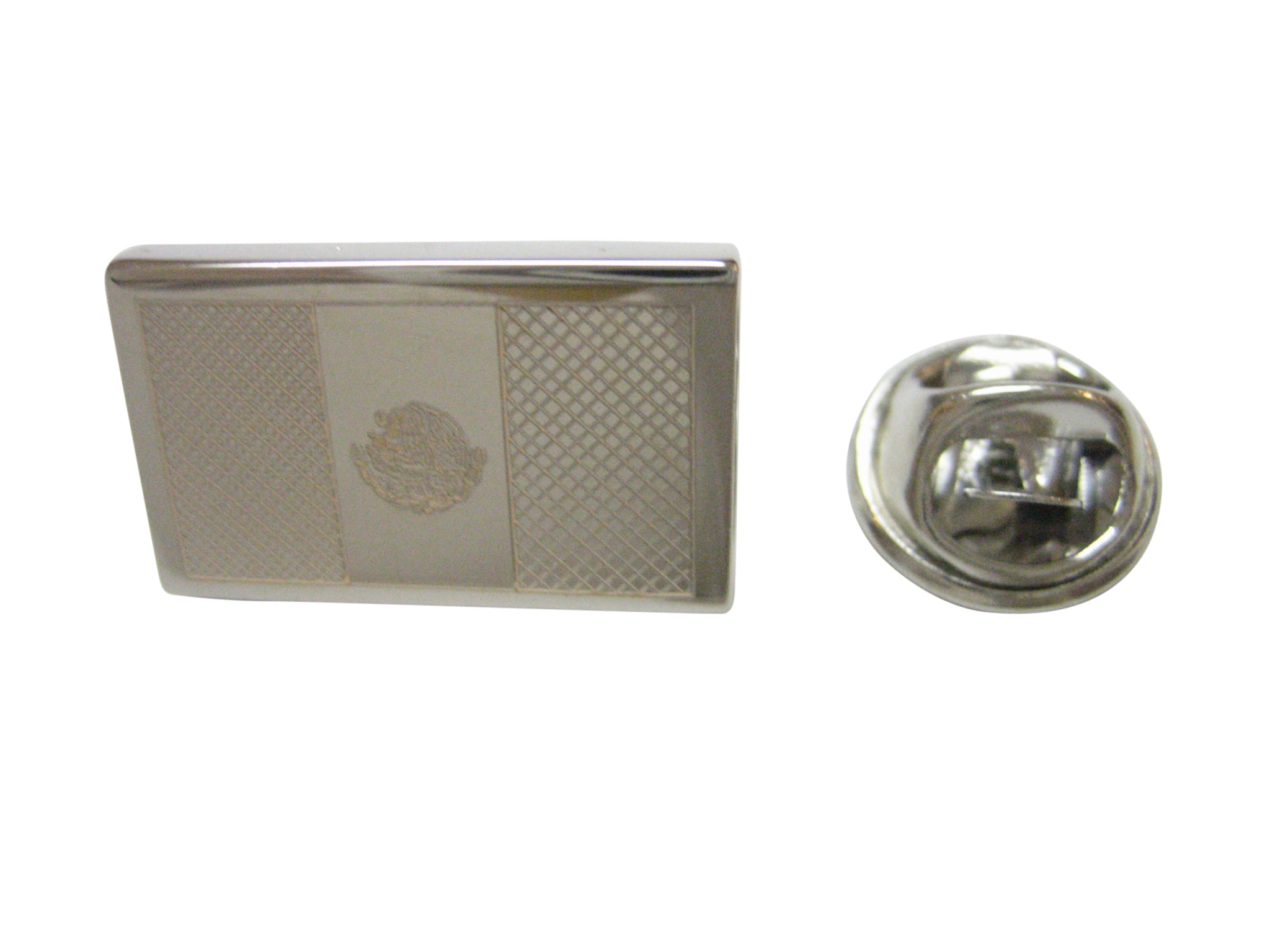Silver Toned Etched Mexico Flag Lapel Pin