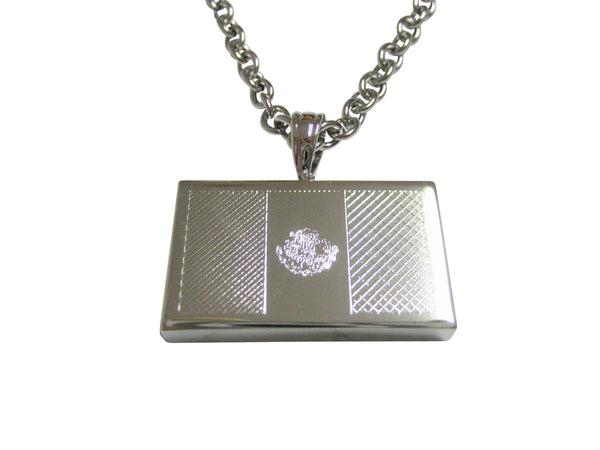 Silver Toned Etched Mexico Flag Pendant Necklace