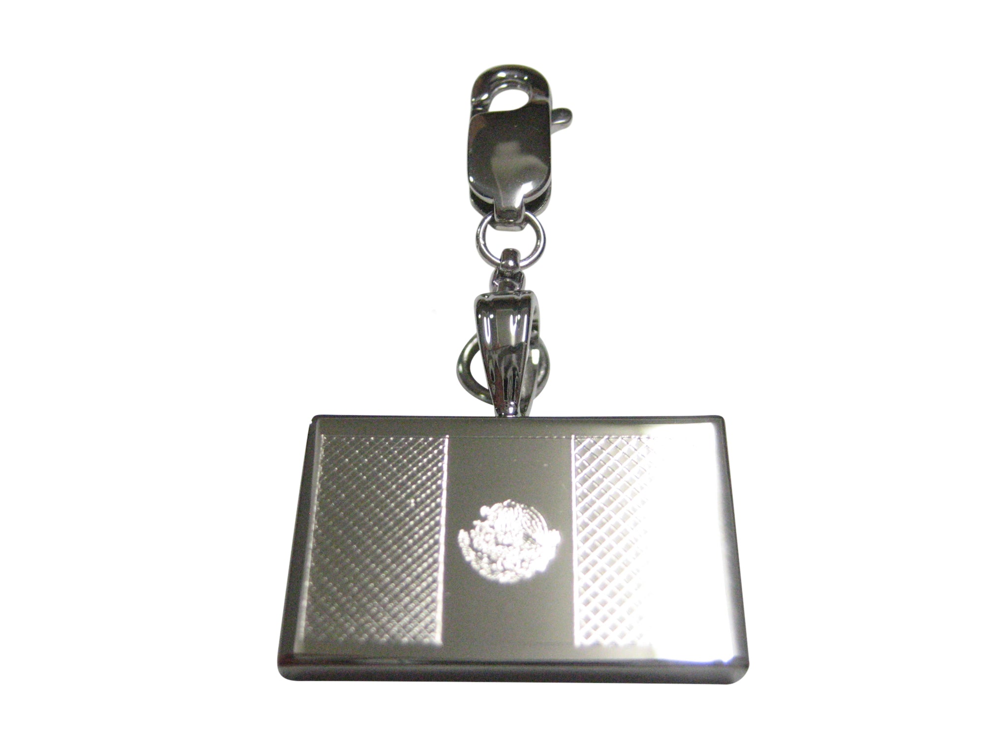 Silver Toned Etched Mexico Flag Pendant Zipper Pull Charm