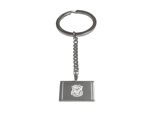 Silver Toned Etched Michigan State Flag Pendant Keychain