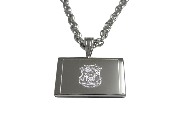 Silver Toned Etched Michigan State Flag Pendant Necklace