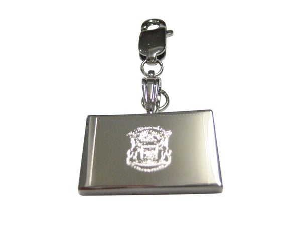 Silver Toned Etched Michigan State Flag Pendant Zipper Pull Charm