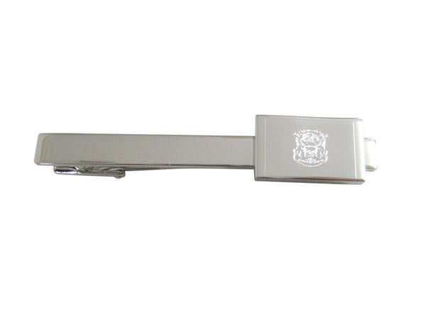 Silver Toned Etched Michigan State Flag Square Tie Clip