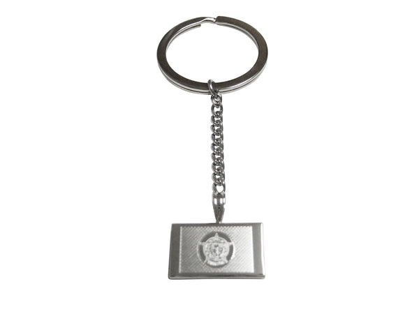 Silver Toned Etched Minnesota State Flag Pendant Keychain
