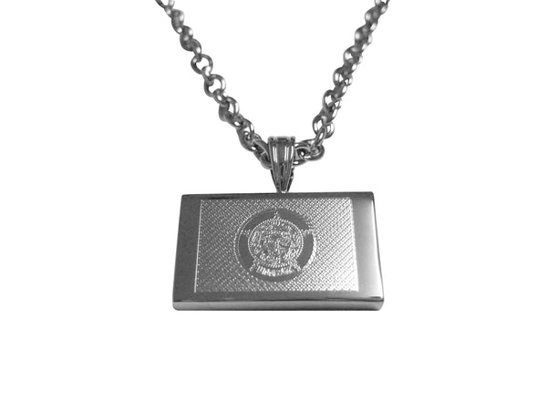 Silver Toned Etched Minnesota State Flag Pendant Necklace