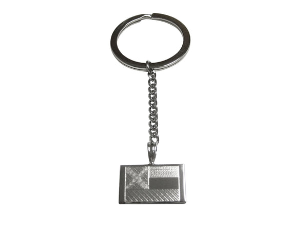 Silver Toned Etched Mississippi State Flag Pendant Keychain