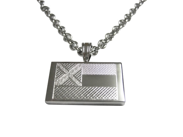 Silver Toned Etched Mississippi State Flag Pendant Necklace