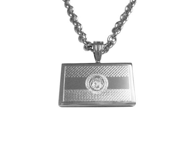 Silver Toned Etched Missouri State Flag Pendant Necklace