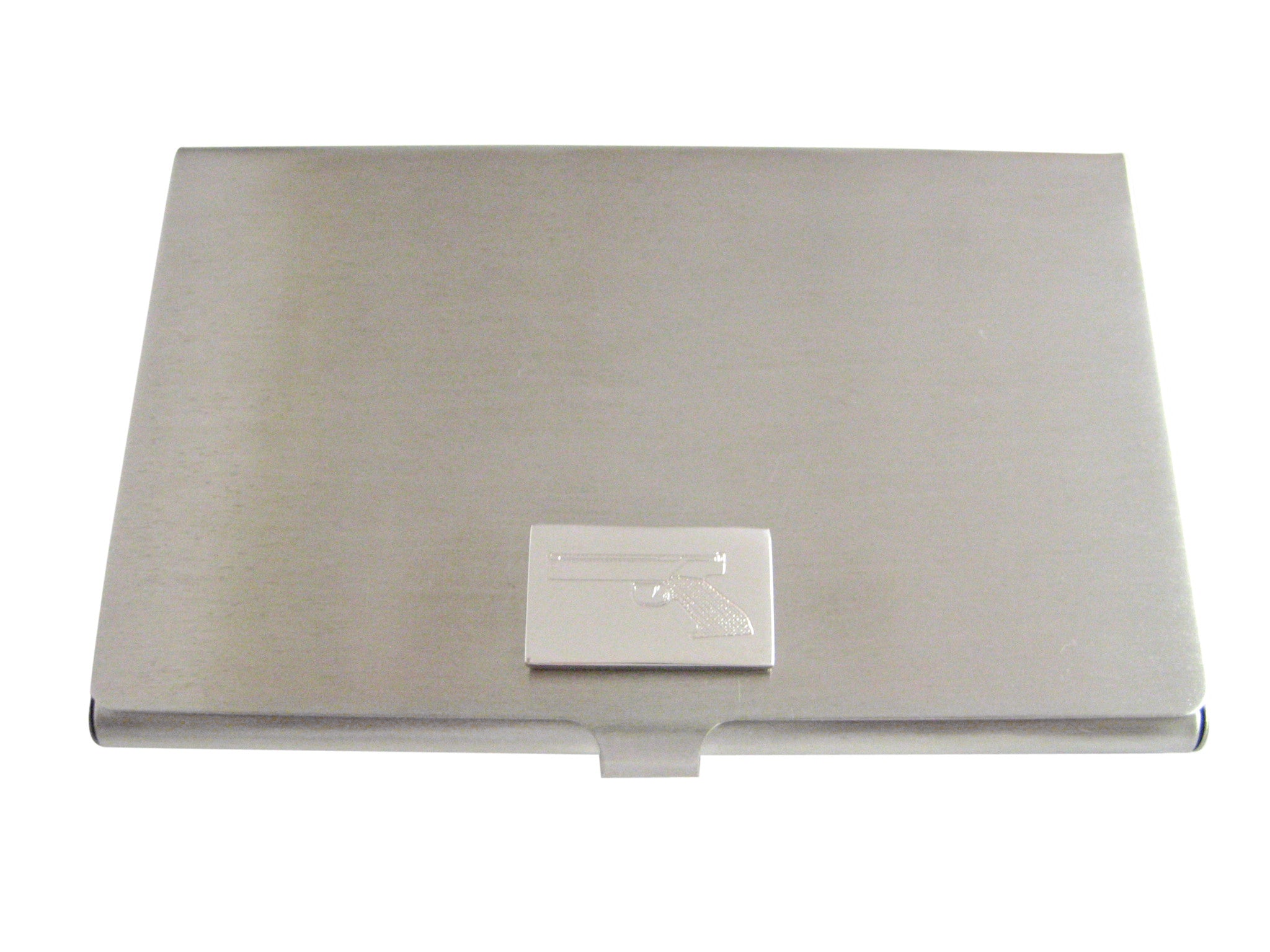 Silver Toned Etched Modern Handgun Business Card Holder