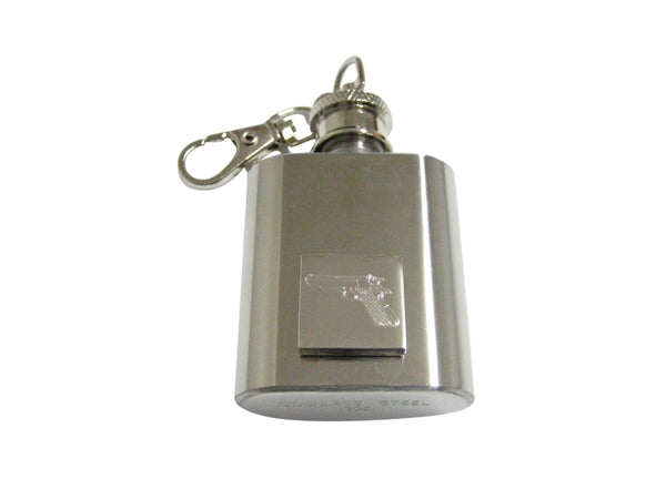 Silver Toned Etched Modern Handgun 1 Oz. Stainless Steel Key Chain Flask