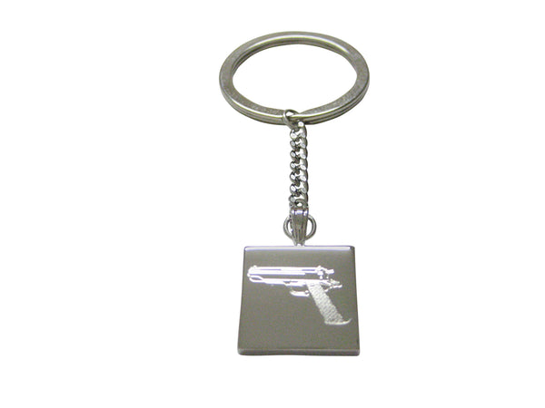 Silver Toned Etched Modern Handgun Keychain