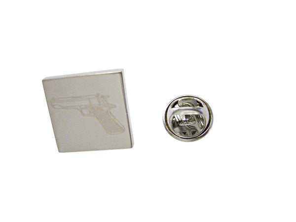 Silver Toned Etched Modern Handgun Lapel Pin