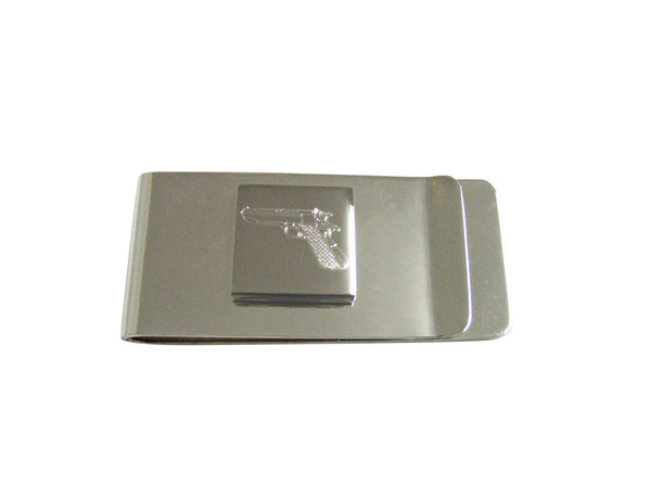 Silver Toned Etched Modern Handgun Money Clip
