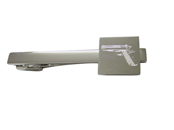 Silver Toned Etched Modern Handgun Square Tie Clip