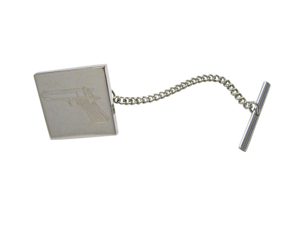Silver Toned Etched Modern Handgun Tie Tack