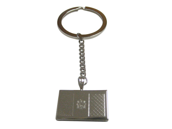 Silver Toned Etched Moldova Flag Pendant Keychain