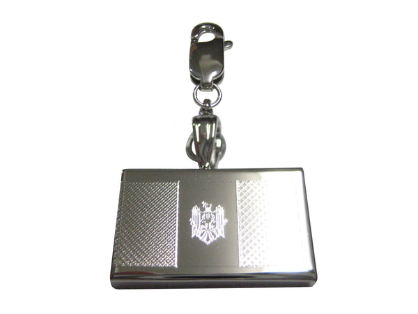 Silver Toned Etched Moldova Flag Pendant Zipper Pull Charm