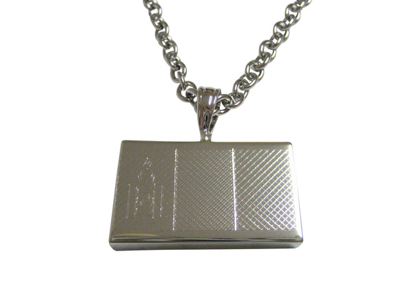 Silver Toned Etched Mongolia Flag Pendant Necklace