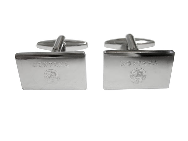 Silver Toned Etched Montana State Flag Cufflinks