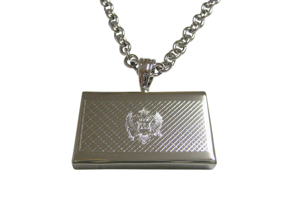 Silver Toned Etched Montenegro Flag Pendant Necklace