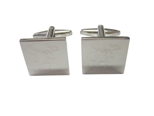 Silver Toned Etched Moose Cufflinks