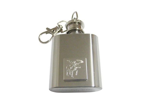 Silver Toned Etched Moose 1 Oz. Stainless Steel Key Chain Flask