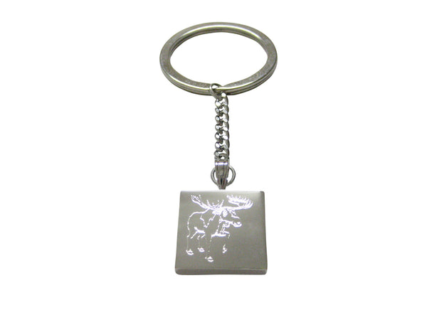 Silver Toned Etched Moose Keychain