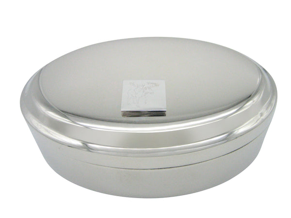 Silver Toned Etched Moose Pendant Oval Trinket Jewelry Box