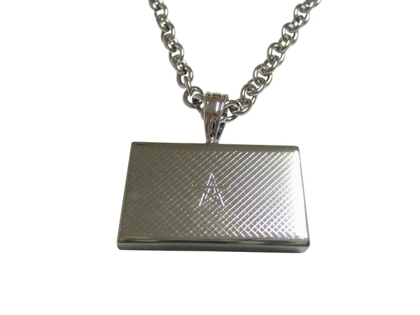 Silver Toned Etched Morocco Flag Pendant Necklace