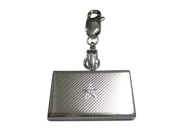 Silver Toned Etched Morocco Flag Pendant Zipper Pull Charm