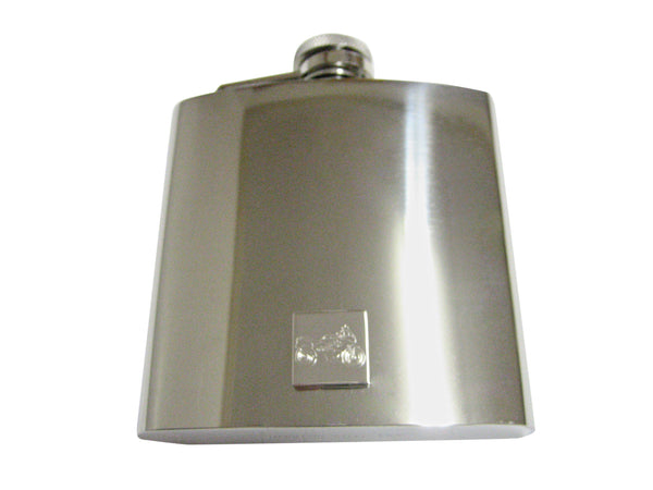 Silver Toned Etched Motorcycle 6 Oz. Stainless Steel Flask