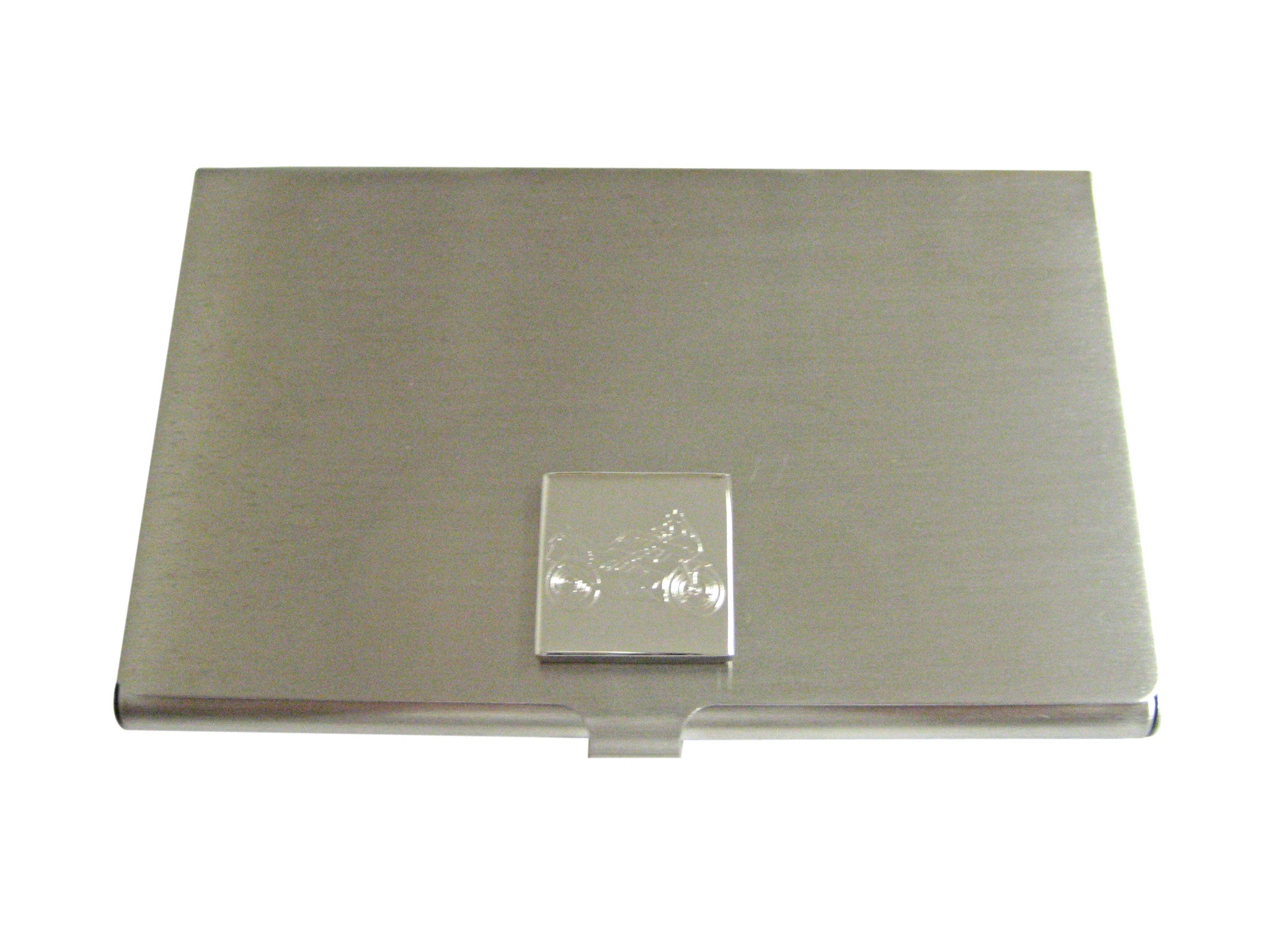 Silver Toned Etched Motorcycle Business Card Holder