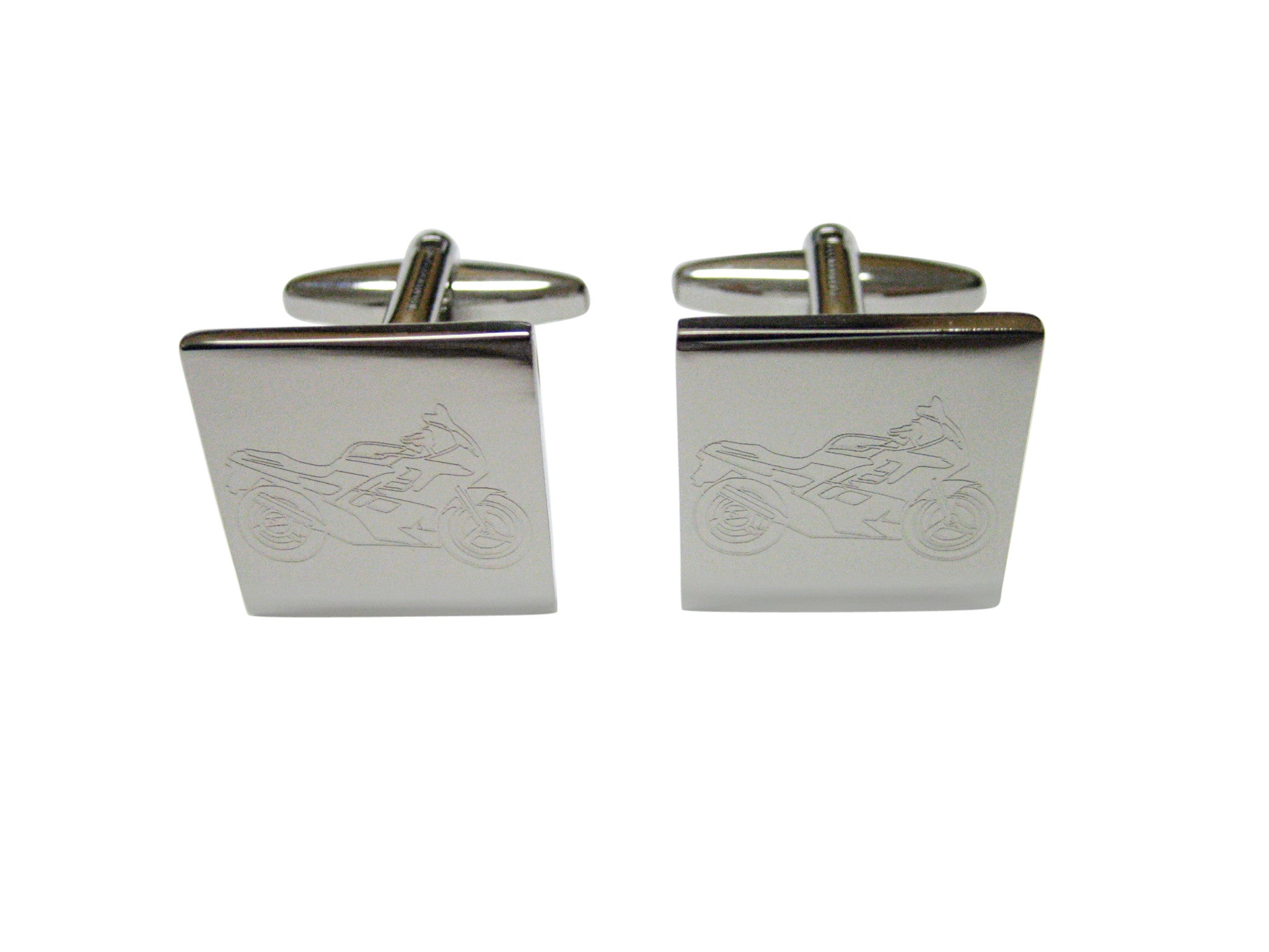 Silver Toned Etched Motorcycle Cufflinks