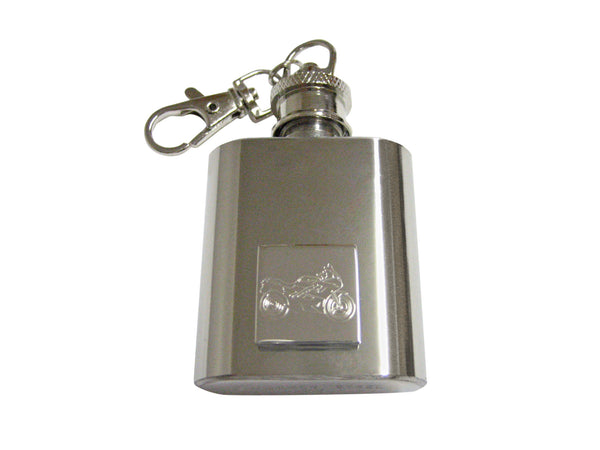 Silver Toned Etched Motorcycle 1 Oz. Stainless Steel Key Chain Flask