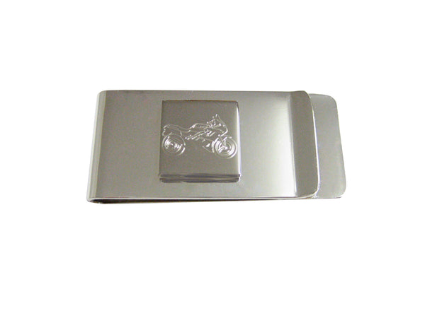 Silver Toned Etched Motorcycle Money Clip