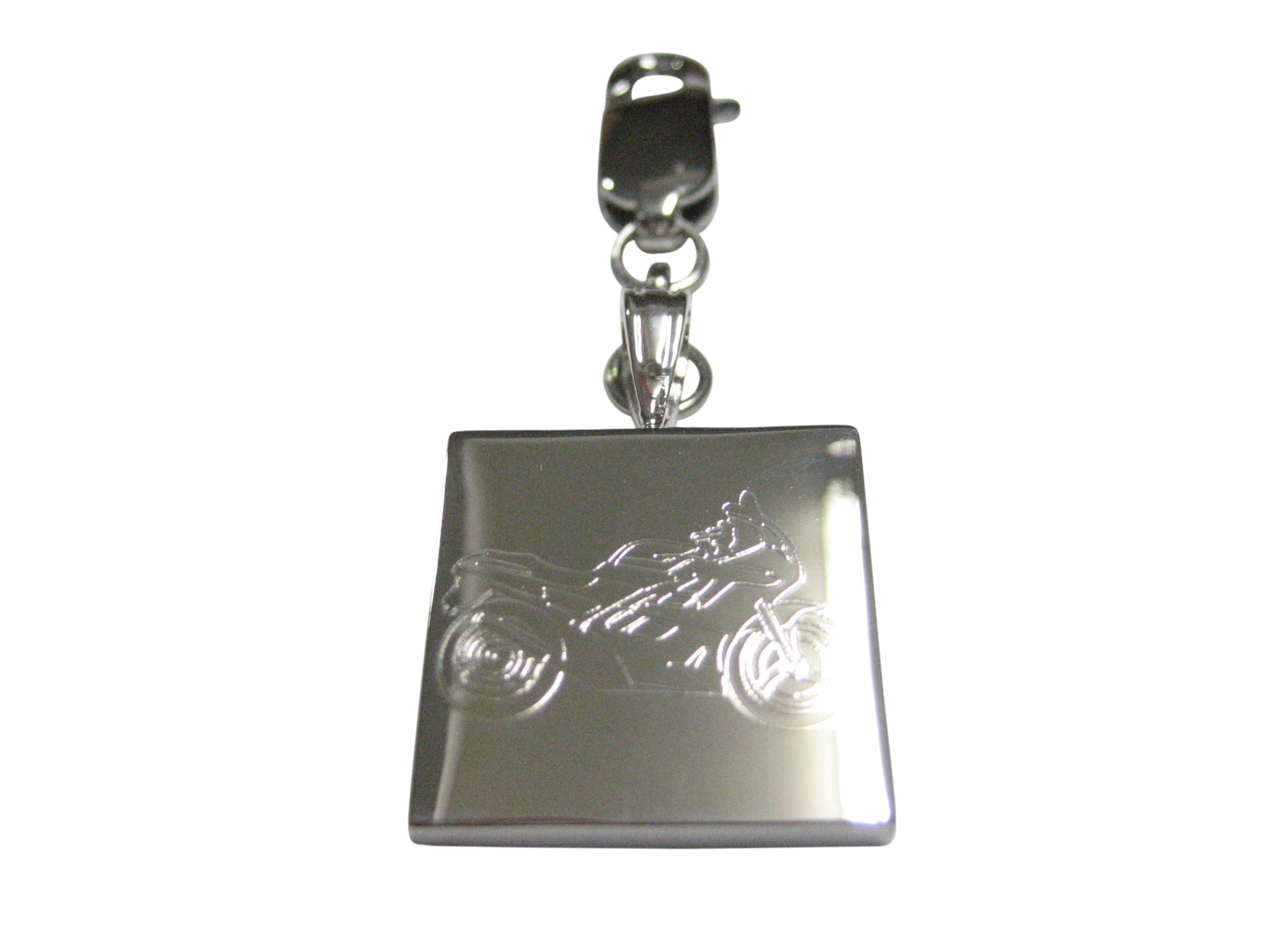 Silver Toned Etched Motorcycle Pendant Zipper Pull Charm
