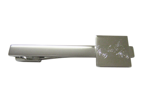 Silver Toned Etched Motorcycle Square Tie Clip