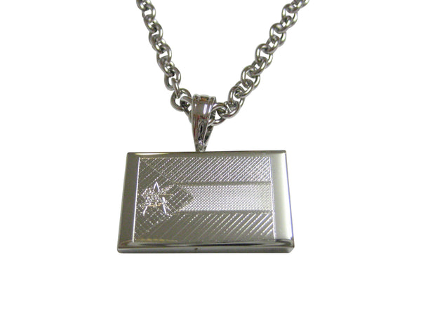 Silver Toned Etched Mozambique Flag Pendant Necklace