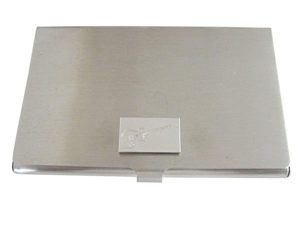 Silver Toned Etched Musical Guitar Business Card Holder
