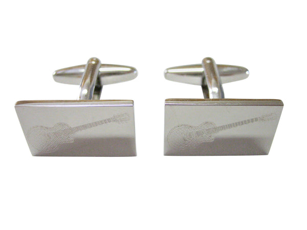 Silver Toned Etched Musical Guitar Cufflinks
