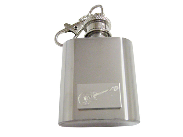 Silver Toned Etched Musical Guitar 1 Oz. Stainless Steel Key Chain Flask