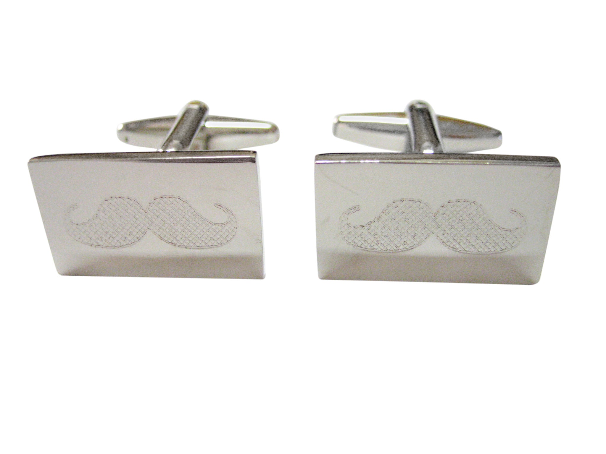 Silver Toned Etched Mustache Cufflinks
