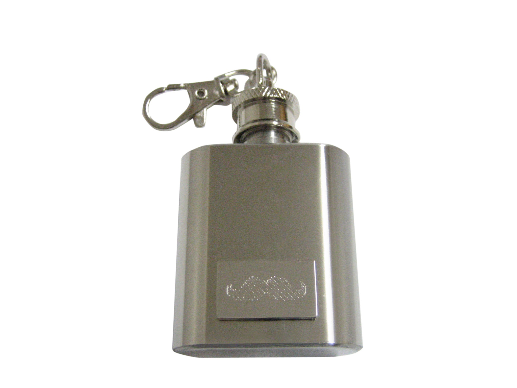 Silver Toned Etched Mustache 1 Oz. Stainless Steel Key Chain Flask